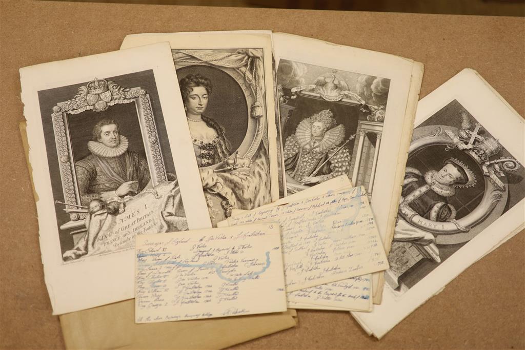 After Houbraken, a set of eight framed engravings, Portraits of Notables including Isaac Newton, Ben Johnson and Walter Raleigh, 38 x 2